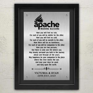 Apache Wedding Blessing, Blessing of the Apaches, Personalized, Names & Date of Wedding, Framed Plaque , Wedding Gift