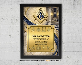 Tableau encadré avec plaque métallique : Décoration murale maçonnique, cadeau franc-maçon, décoration de loge