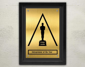 Academy Awards Framed Plaque: Gold Oscar Statue Model (12x16 inches)