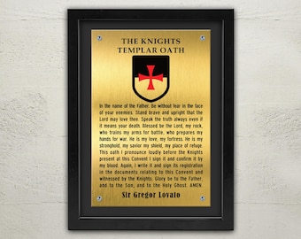 The Knights Templar Oath Framed Plaque, Personalized Knights Templa for Room and Home Decoration, Warrior Art Gift, Metal Sign