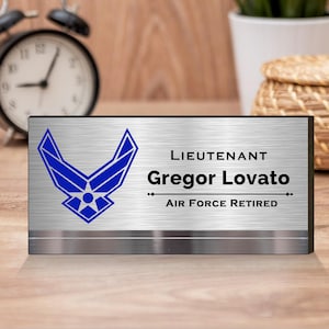 Air Force Desk Metal Name Plate, Promotion, Retirement, Deployment Military Gift, Personalized AirForce or Promotion Gift