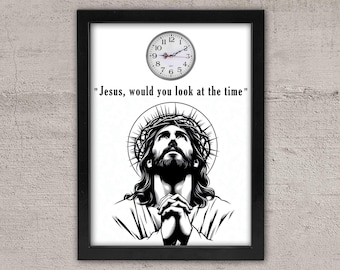 Jesus Framed Clock Decor: Funny Religious Wall Art
