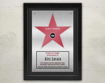 Hollywood Star of Fame Personalized Award Framed Plaque, walk of fame, recognition award art Framed Plaque, Hollywood walk of fame award