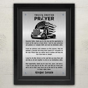 Truck Jesus Prayer Metal Aluminium Signs, Trucker&#39;s Prayer Framed Plaque Home Garage Wall Decor Trucker Farm Collectible Plaque 12x16 Inches