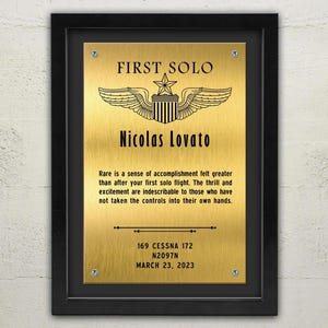 First Solo Flight Commemorative Plaque: Personalized Pilot Gift