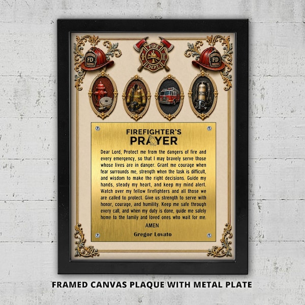 Firefighter’s Prayer Framed Plaque – Firefighter Appreciation Gift, Christian Fire Station Decor, Retirement Keepsake