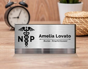 Personalized Nurse Practitioner Desk Name Plate: Modern Aluminum Office Decor