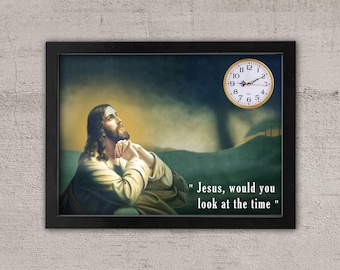 Funny Jesus Framed Clock Decor: Religious Wall Art (12x16 inches)