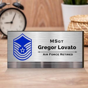 Military Desk Metal Name Plate, Air Force Gifts, Airforce Gifts, Personalized Military Retirement or Promotion Gift, Office Decor