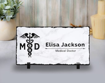 Personalized Doctor Stone Desk Name Plate: Medical Office Decor