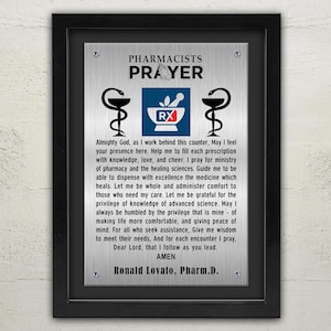 Pharmacist&#39;s Prayer Plaque: Personalized PharmD Gift, Framed