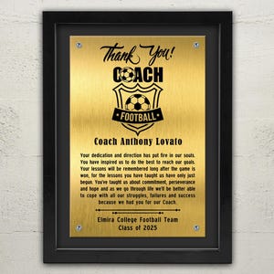 Soccer COACH Framed Plaque, Personalized FootBall Coach Gift, Thank You Gift from Team, End of Year Gift | Metal Aluminium Sign 12x16 inch