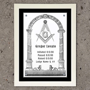Custom Masonic Framed Plaque: Freemason Award, White Metal Plate (12x16 inches)