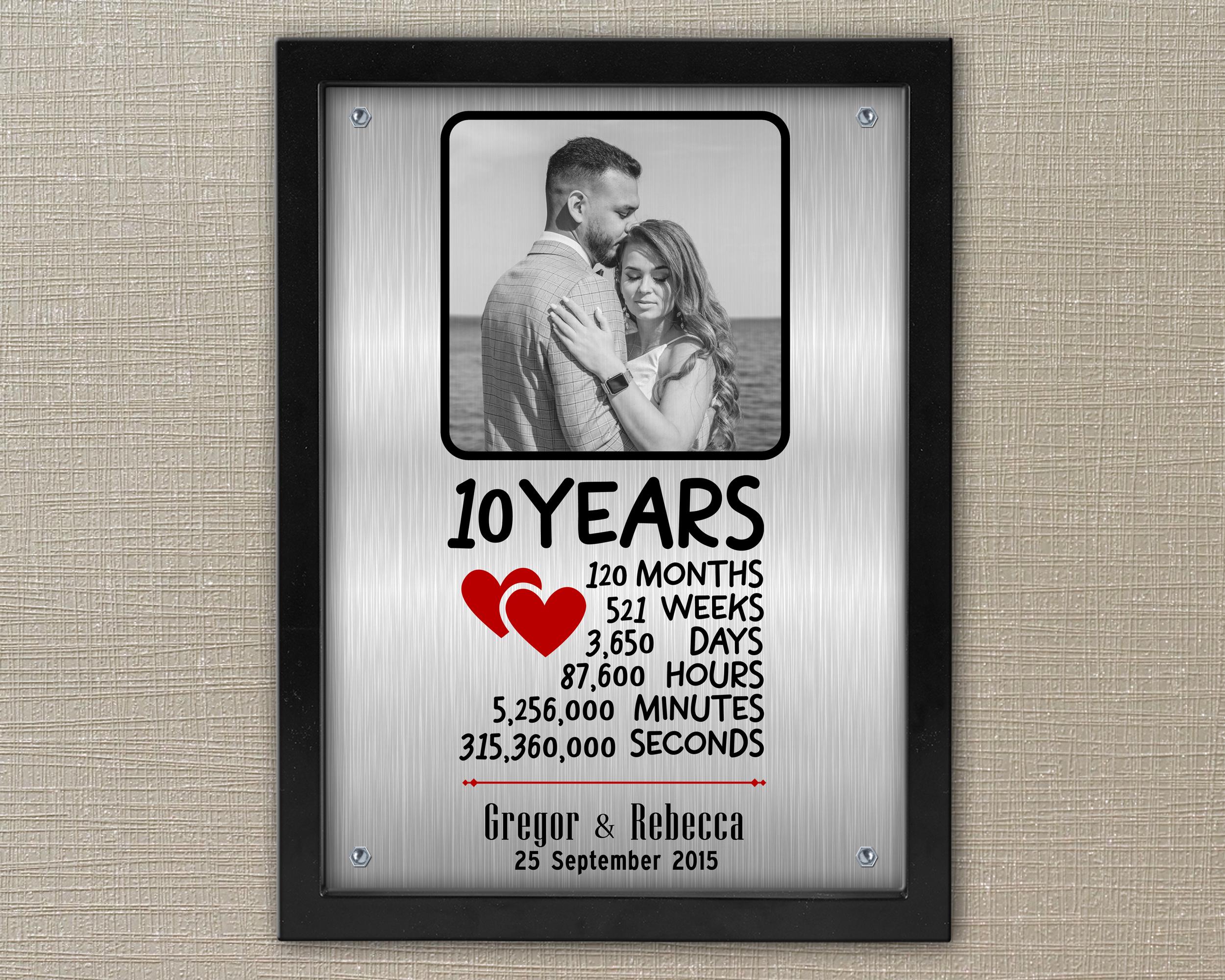 10th Anniversary Framed Metal Photo, Tin Anniversary Gift - Etsy