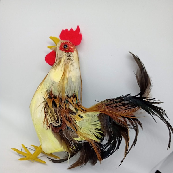 Vintage ROOSTER with real feathers