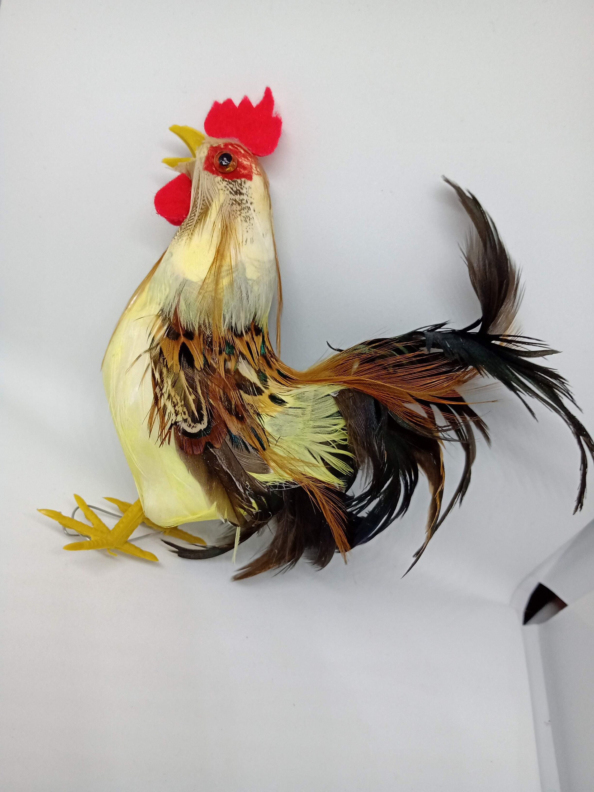 Vintage ROOSTER With Real Feathers 