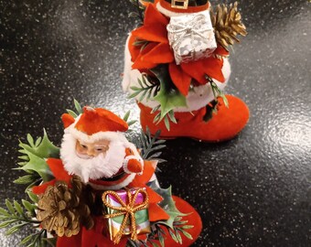 Vintage Flocked Santa Claus In Boot