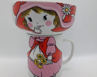 Adorable GIRL Vintage Bowl and Mug SET OF 2