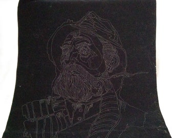 Vintage Fisherman Black Velvet PAINT YOUR OWN  Wall Hanging Kitsch - Picture - Home Decor
