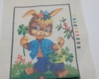 Vintage BUNNY Embroidery Cross stitch needlepoint pattern art