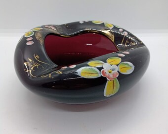 Vintage Glass Bowl Ashtray Amethyst Purple Floral Gold Gilding Arnart Creation