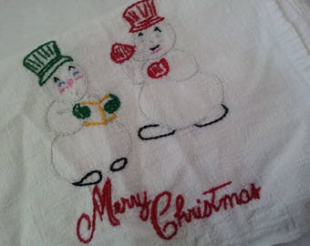 Vintage Christmas Snowman Tea Towel