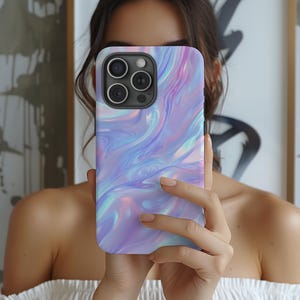 Holographic Swirl Phone Case - Iridescent Pastel Cover for iPhone, Samsung & Pixel - Aesthetic Y2K Trendy Case for Girls.