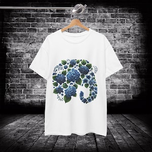 Hydrangea T-Shirt | Blue Hydrangea Unisex Heavy Cotton Tee | Artistic 3D Watercolor Design for Hydrangea Lovers