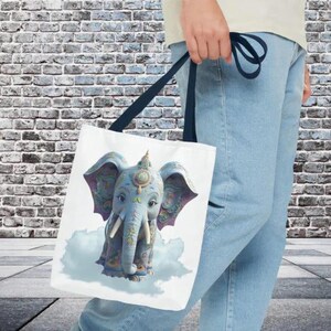 Colorful Cartoon Elephant Tote | Cute Thai Elephant Bag | Traditional Art Print Gift Bag | AOP Design