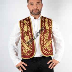 burgundy vest Embroidered Vest Waistcoat Waist costume
