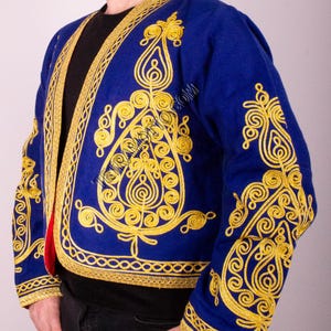 Blue VELVET vest Embroidered Vest Waistcoat Waist costume sleeved