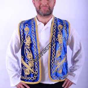 Blue vest Embroidered Vest Waistcoat Waist costume