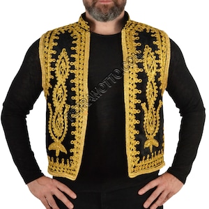 Black vest Embroidered Vest Waistcoat Waist costume