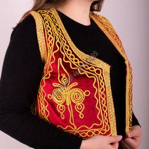 Red Velver vest Embroidered Vest Waistcoat Waist costume
