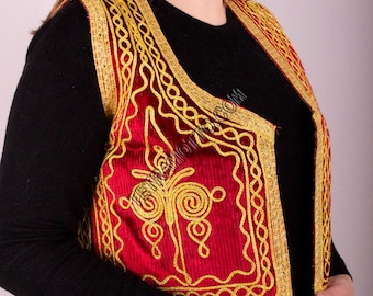 Red Velver vest Embroidered Vest Waistcoat Waist costume