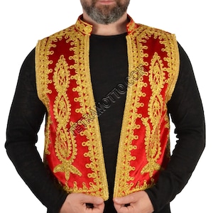 RED vest Embroidered Vest Waistcoat Waist costume