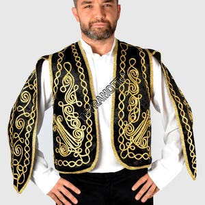 Black VELVET vest Embroidered Vest Waistcoat Waist costume sleeved a25