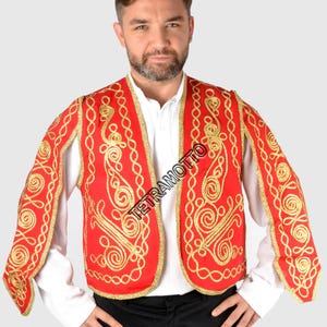 RED vest Embroidered Vest Waistcoat Waist costume sleeved