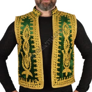 Green vest Embroidered Vest Waistcoat Waist costume