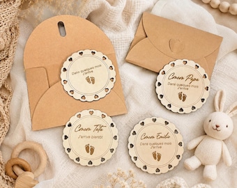 Annonce grossesse magnet bois personnalisé – Cadeau future mamie papa famille – Magnet frigo gravé naissance bébé – Idée annonce originale