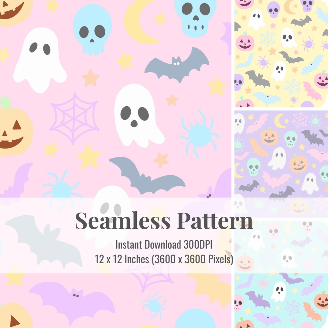 Halloween Pastel Seamless Pattern Bundle - Cute Digital Paper Set ...