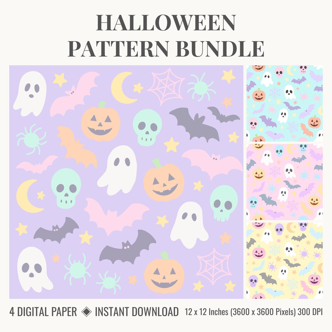 Halloween Pastel Seamless Pattern Bundle - Cute Digital Paper Set ...