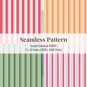 Pastellränder Seamless Mönsterpaket: Sommartygdesign (Digital Nedladdning)