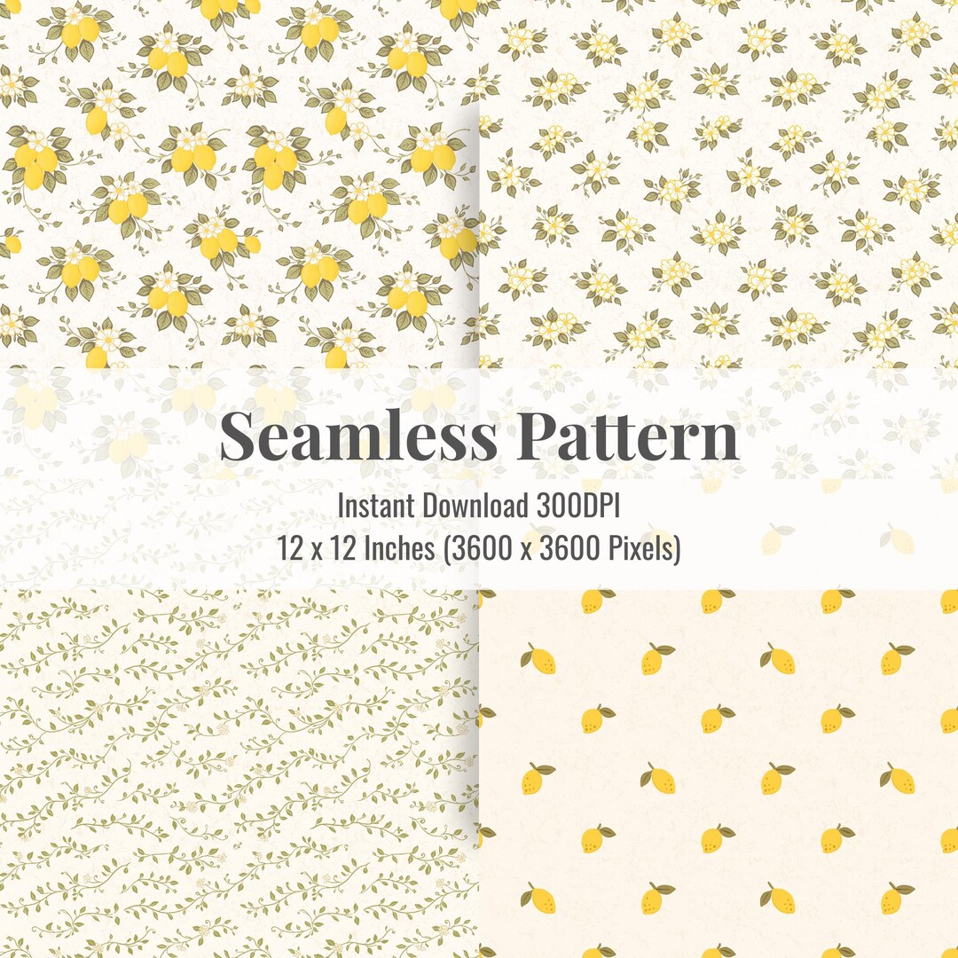 Vintage Lemon Floral Seamless Pattern Bundle, Cottagecore Lemon Pattern ...
