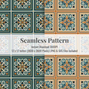 Mediterranean Tile Seamless Pattern | Boho Digital Paper (PNG & SVG)