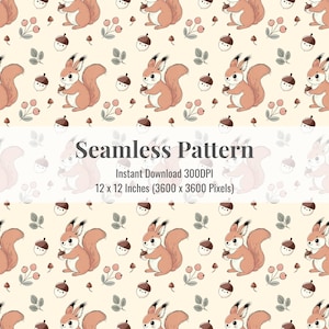 Squirrel Seamless Pattern | Woodland Animal Digital Paper (Digital Download)