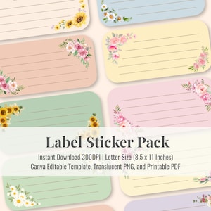 Summer Floral Label Sticker Pack – Printable & Editable | PDF, PNG, Canva Template | Instant Download