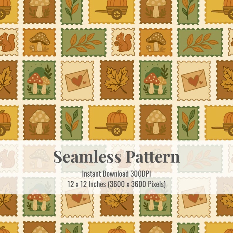 Autumn Stamp Pattern: Fall Digital Paper (12x12 JPG) - Etsy