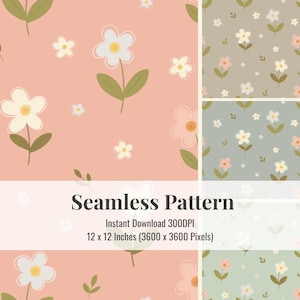 Vintage Floral Seamless Pattern Bundle: Baby Nursery, Scrapbooking (Digital Download, 12x12in PNGs, 300DPI)
