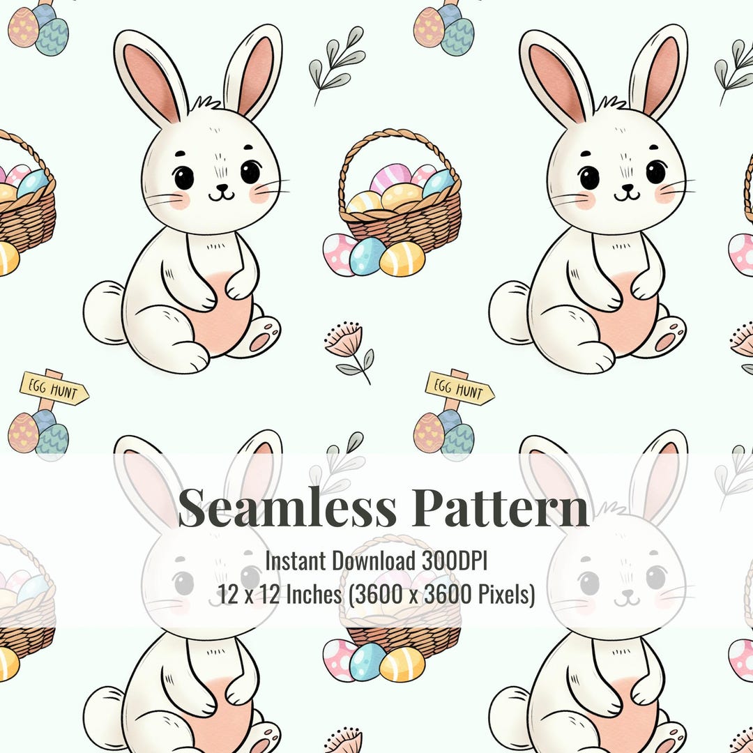 Cute Easter Bunny & Easter Egg Digital Paper - Seamless Pattern for ...